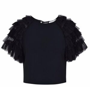 Alexis Saffi Ruffle Sleeve Top Tie Back Black Crepe Size Small